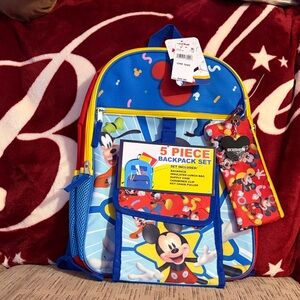 Bioworld Mickey Mouse 5-Piece Backpack Set - Blue, Red, Yellow